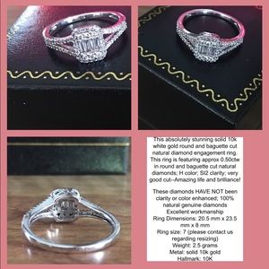 10k white gold baguette diamond ring size 7